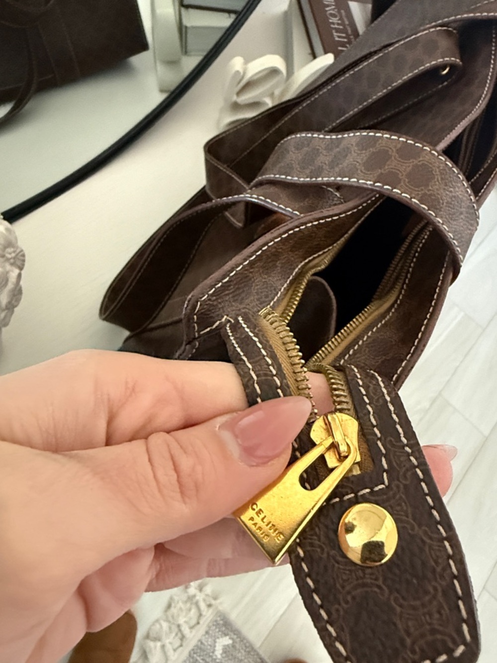 Celine Brown Monogram Tote with Tan Leather Patch - Picture 13 of 15